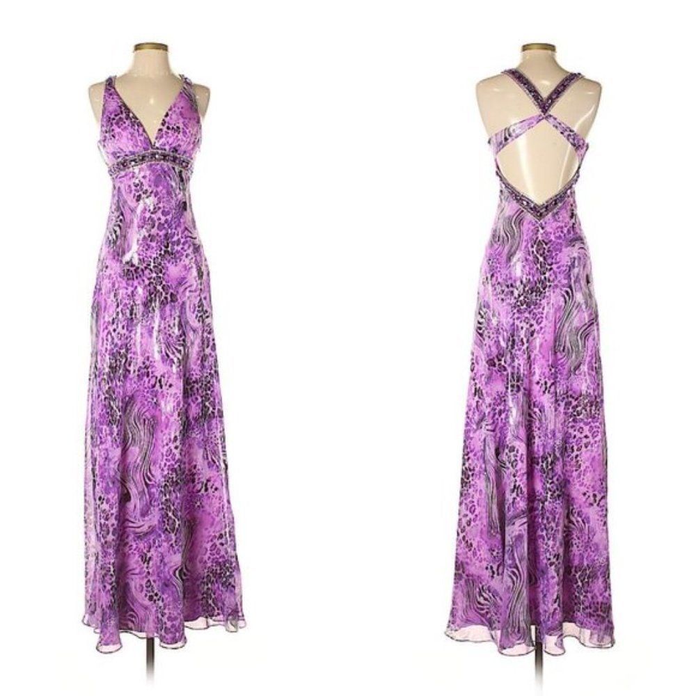 Faviana Couture Purple Maxi Cocktail Dress – Size 2